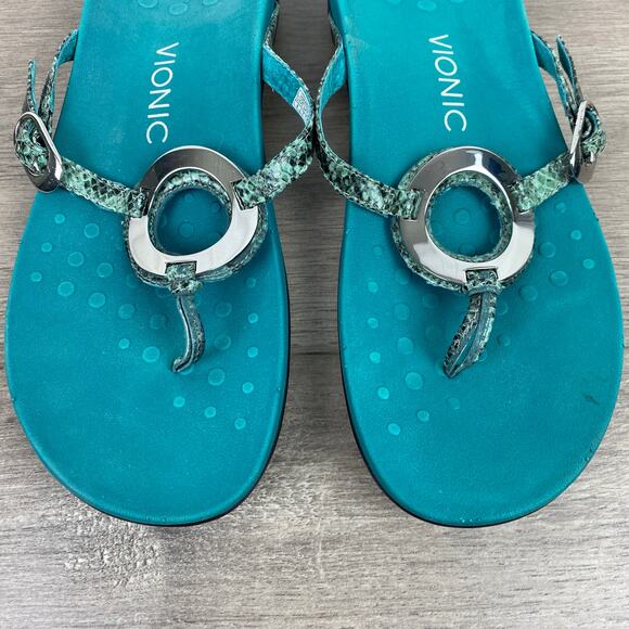 Vionic Teal Blue Snakeskin Karina Sandal Sz.9 - Picture 3 of 10